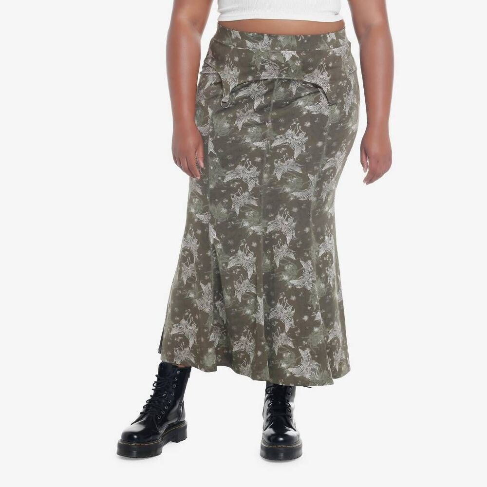 Thorn & Fable Skeleton Fairy Mermaid Maxi Skirt  olive/sage green womens S
